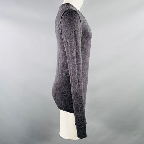 NICE COLLECTIVE Taille S Pull en laine mérinos col en V gris anthracite tricoté