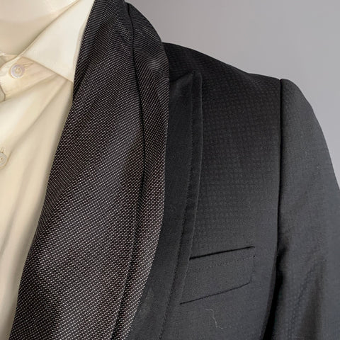 JOHN GALLIANO Chest Size 40 Black Silver Ruffled Wool Shawl Sport Coat