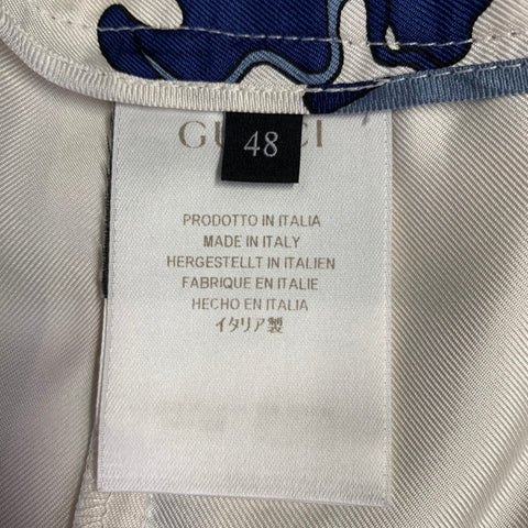 GUCCI Size 32 Blue White Floral Silk Elastic Waistband Casual Pants