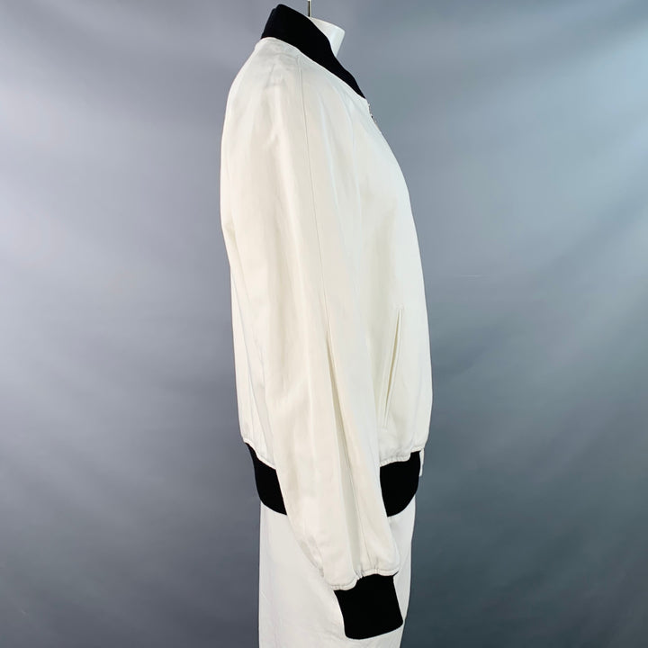 RALPH LAUREN Size XXL White Black Cotton Linen Zip Up Bomber Jacket