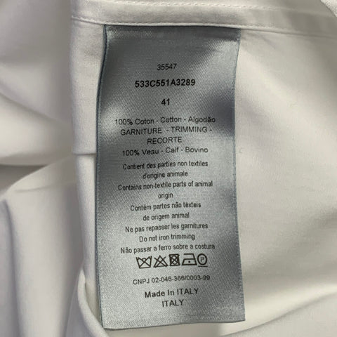DIOR HOMME Size M White Applique Cotton Hidden Placket Long Sleeve Shirt