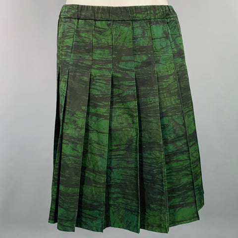 MARNI Winter 2013 Size 2 Black Dark Green Cotton Twill Pleated Skirt