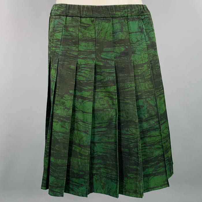 MARNI Winter 2013 Size 2 Black Dark Green Cotton Twill Pleated Skirt