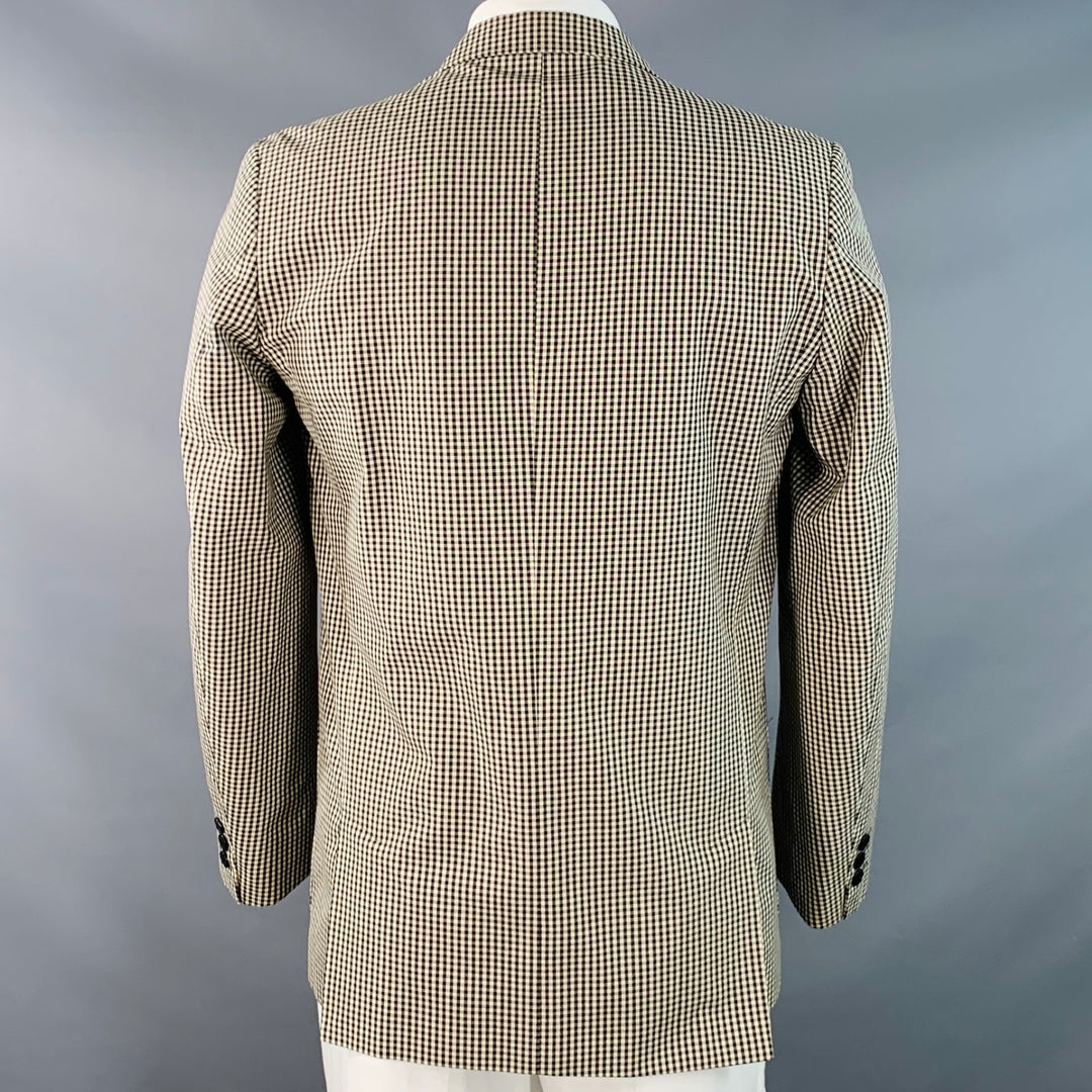 AGNÈS B. Chest Size 42 Cream Black Gingham Cotton Slim Fit Notch Lapel Sport Coat