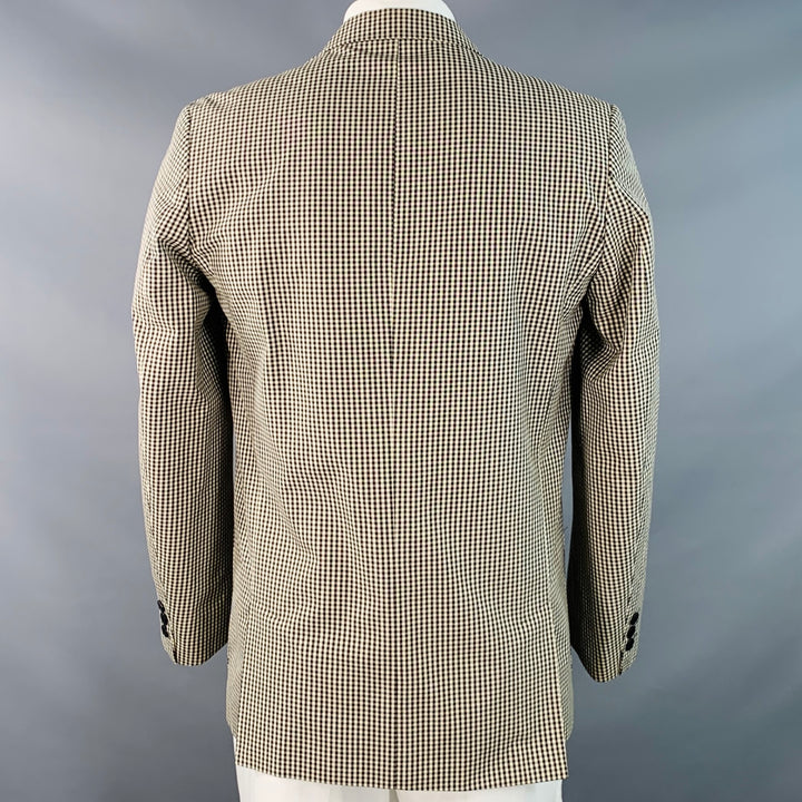 AGNÈS B. Chest Size 42 Cream Black Gingham Cotton Slim Fit Notch Lapel Sport Coat