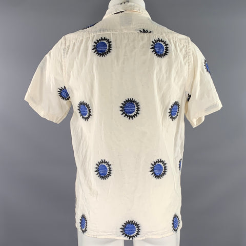 PS by PAUL SMITH Size M Cream Black & Blue Embroidery Short Sleeve Shirt