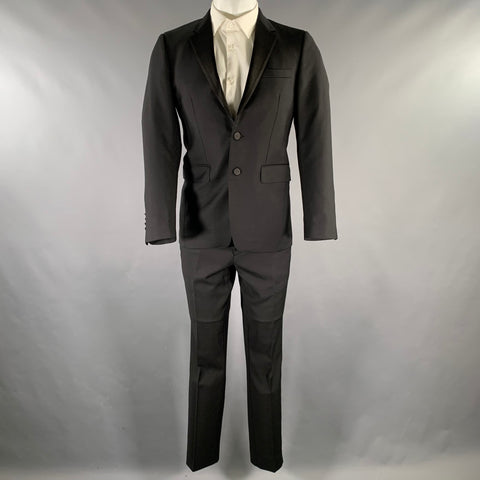 BURBERRY LONDON  Size 36 Black Solid Wool Mohair Notch Lapel 30 33 Tuxedo