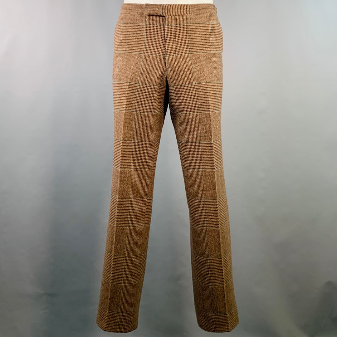 POLO by RALPH LAUREN Size 42 Long Brown Green Houndstooth Notch Lapel Suit