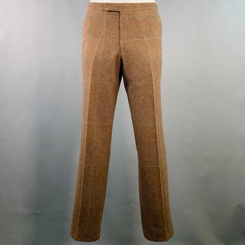 POLO by RALPH LAUREN Size 42 Long Brown Green Houndstooth Notch Lapel Suit