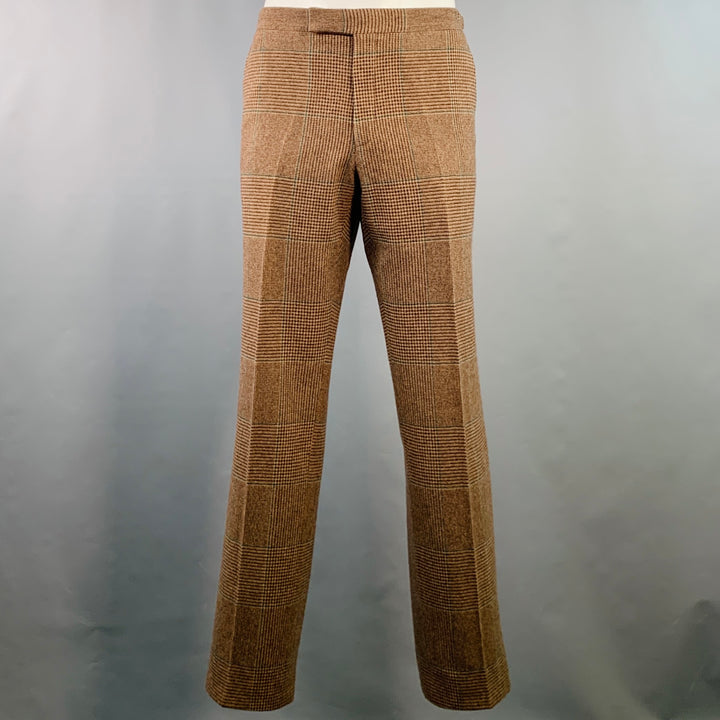 POLO by RALPH LAUREN Size 42 Long Brown Green Houndstooth Notch Lapel Suit
