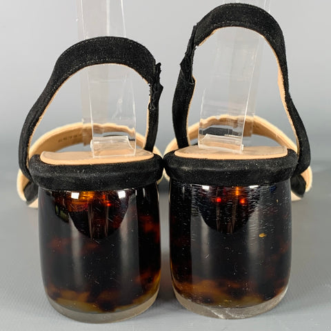 DEAR FRANCES Size 8 Cream Black Acrylic Suede Slingback Sandals