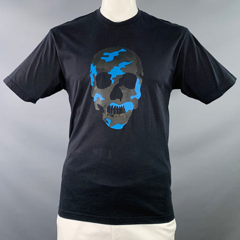 KOOPLES x SPORT Size L Black Blue Camouflage Skull Short Sleeve T-shirt