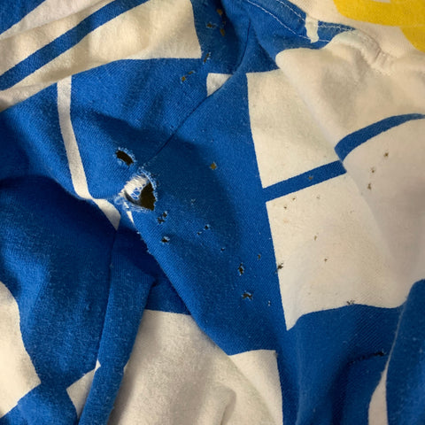 BERNHARD WILLHELM Size S White Yellow & Blue Abstract Cotton 1/4 Zip Sweatshirt