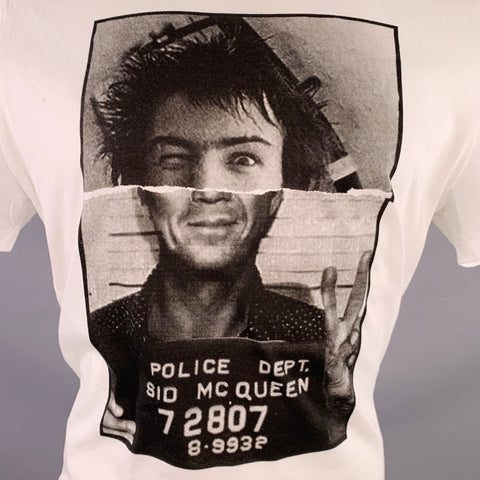 NEIL BARRETT Size M Sid McQueen Hybrid Mugshot White Black Print Cotton Loose Fit Crew Neck T-shirt