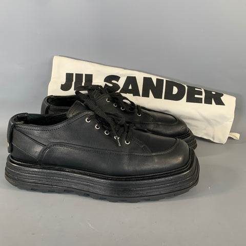 JIL SANDER Size 9 Black Leather Square Toe Lace Up Shoes