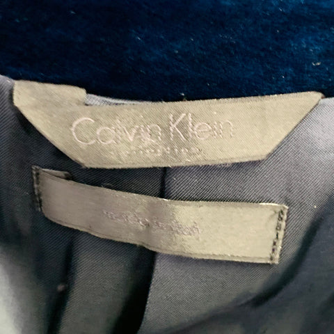 CALVIN KLEIN COLLECTION Size 40 Blue Velvet Cotton Blend Notch Lapel Single Button Sport Coat