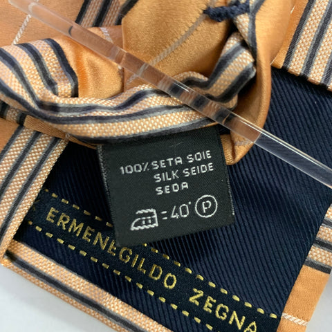 ERMENEGILDO ZEGNA  One Size Peach Black Diagonal Stripe Silk Tie