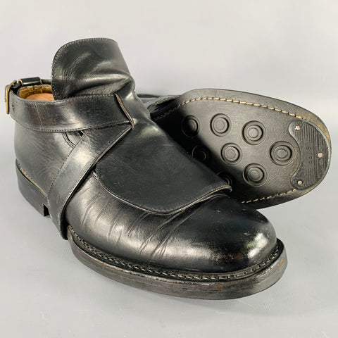 PATRICK COX Size 9 Black Leather Ankle Strap Lace-Up Shoes
