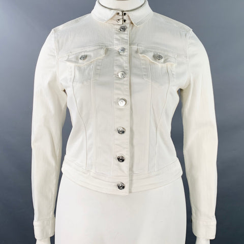 BURBERRY BRIT Size L Cream Cotton Blend Stretch Denim Jacket Blazer