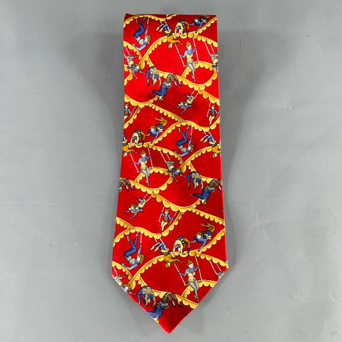 KIESELSTEIN-CORD Red Yellow Blue Trapeze Figures Silk Tie