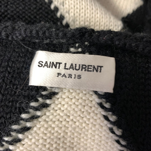 SAINT LAURENT Size L Black White Stripe Wool Hooded Sweater