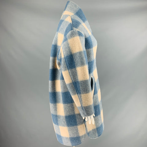 ISABEL MARANT Size 10 Blue Cream Polyester Blend Gingham Shawl Lapel Coat