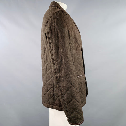 BARBOUR Size L Brown Olive Quilted Polyester Single Breasted Jacket