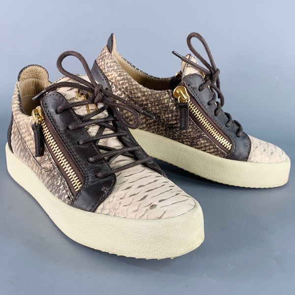 GIUSEPPE ZANOTTI Size 9 Beige Brown Leather Textured Double Side