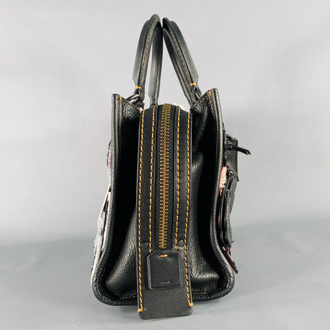 COACH Black Pink Applique Leather Floral Handbag