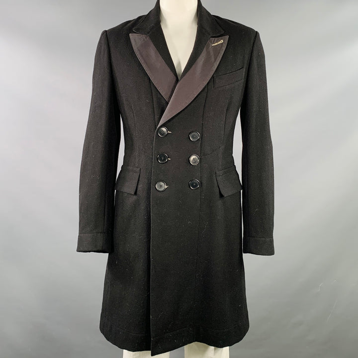 PAUL SMITH Size L Black Wool Blend Peak Lapel Double Breasted Coat