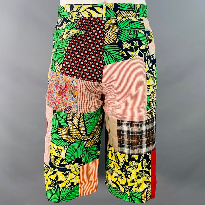 JUNYA WATANABE 2015 Size XL Multi Color Patchwork Cotton Linen Pleated Shorts