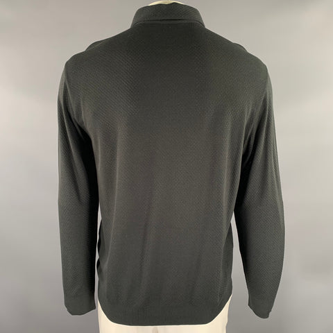 JOHN VARVATOS Size L Black Geometric Lyocel Cotton Long Sleeve Polo
