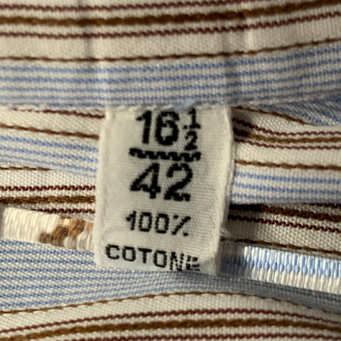 FINAMORE Size XL Blue White Brown Stripe Cotton Long Sleeve Shirt