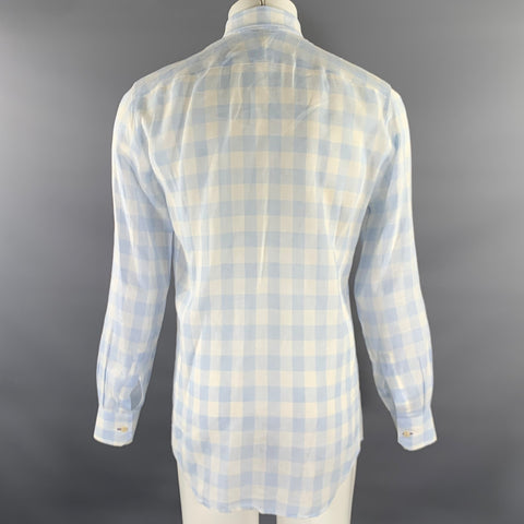 PAUL SMITH Size M White Blue Checkered Linen Long Sleeve Shirt