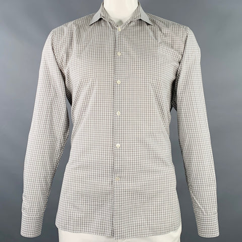 JOHN VARVATOS Size L Grey White Checkered Cotton Long Sleeve Shirt