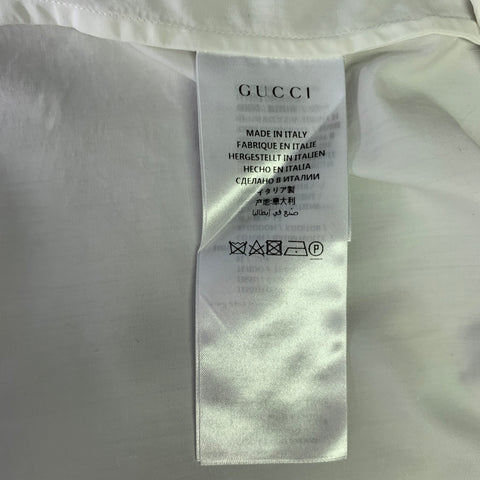 GUCCI Size L White Red Snake Applique Cotton Button Up Long Sleeve Shirt