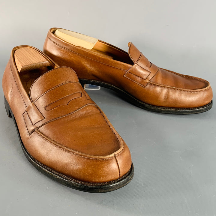 J.M. WESTON Size 10.5 Brown Leather Split Toe Penny Loafers