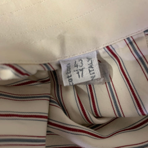 BRIONI Size XL Cream Red & Grey Stripe Cotton Button Up Long Sleeve Shirt