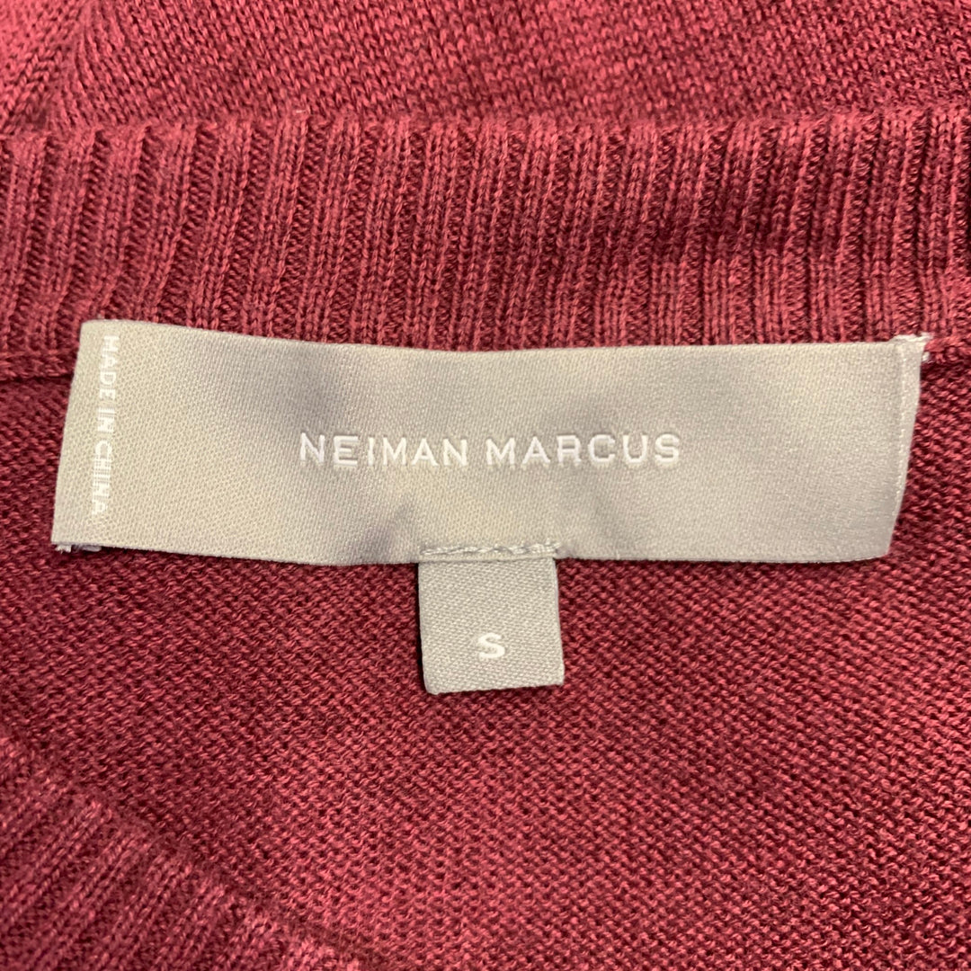 NEIMAN MARCUS Size S Burgundy Knit Cotton Merino Wool Crew Neck Pullover