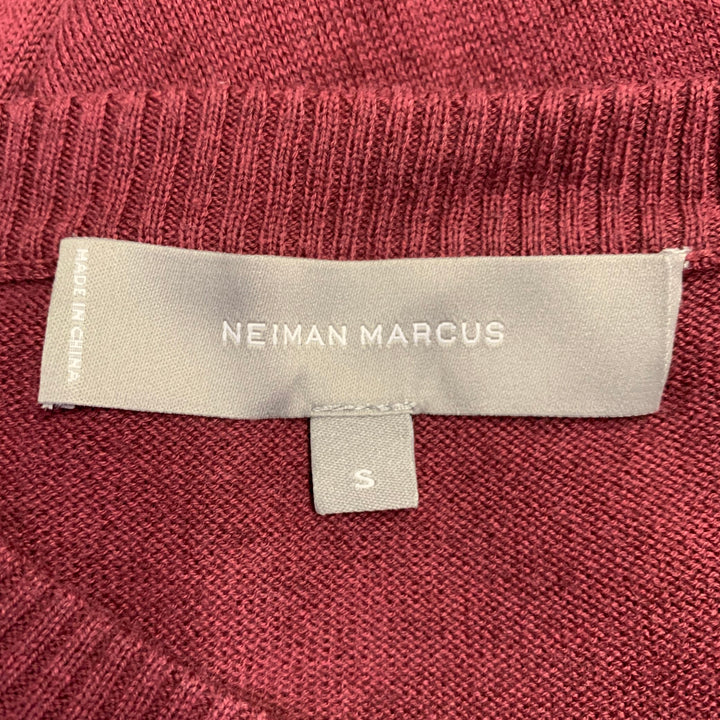 NEIMAN MARCUS Size S Burgundy Knit Cotton Merino Wool Crew Neck Pullover