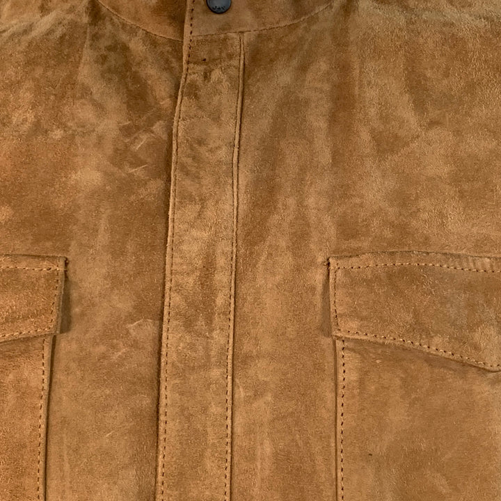 JOHN VARVATOS * U.S.A. Size L Brown Goat Suede Snaps Shirt Jacket