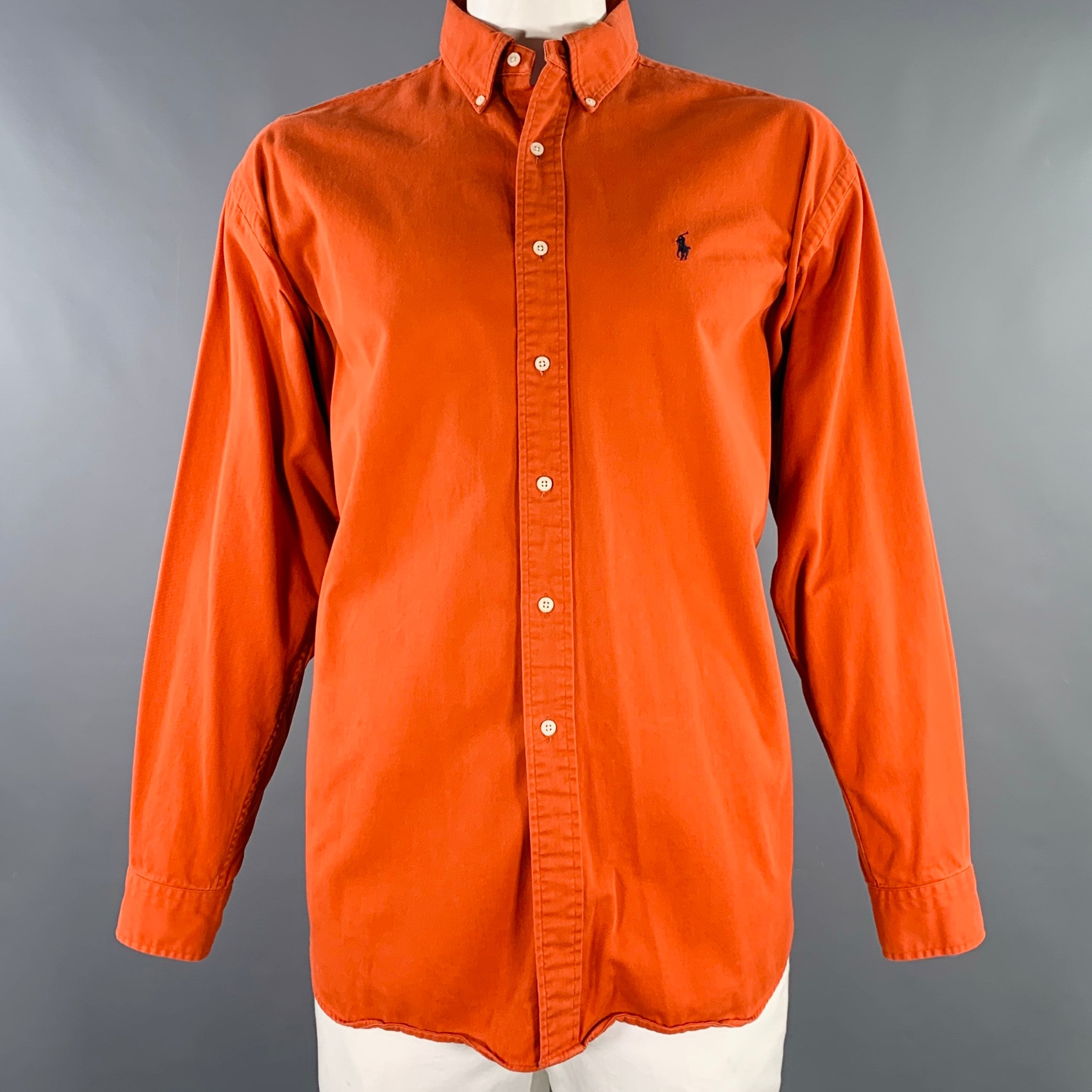 RALPH LAUREN Size XL Blake Orange Rust Cotton Button Down Long