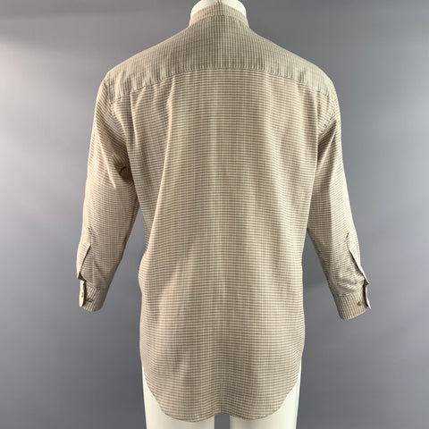 YVES SAINT LAURENT Size M Beige Tan Plaid Cotton Polyester Long Sleeve Shirt