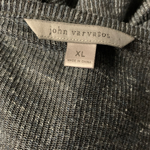 JOHN VARVATOS Size XL Navy Linen Polyamide V Neck T shirt