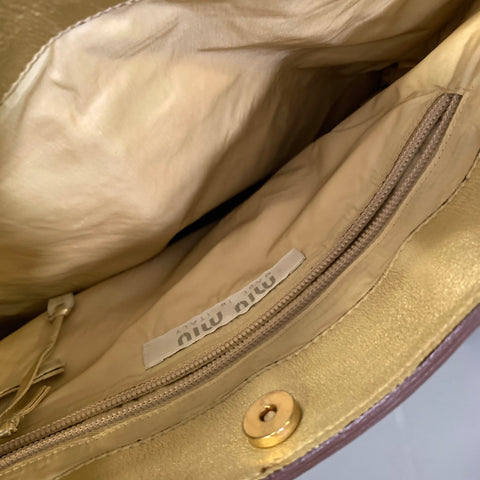 MIU MIU Gold Metallic Leather Top Handles Handbag