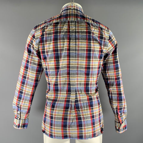 FACONNABLE Size M Red Blue Plaid Cotton Button Down Long Sleeve Shirt