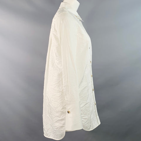 KHAITE Size S Cream Cotton Blend Wrinkled Contrast Stitch Button Up Shirt