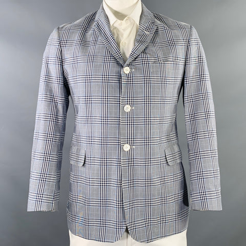 BLACK FLEECE Taille 42 Veste de sport en coton et soie à carreaux bleu marine et blanc