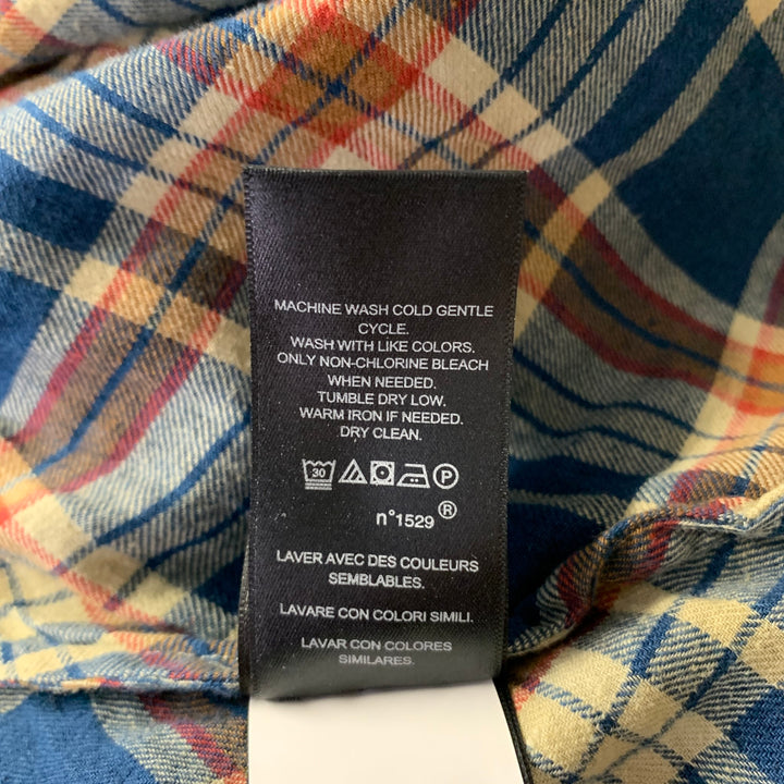 RRL by RALPH LAUREN Size 2 Blue Orange Linen Cotton Plaid Maxi Skirt