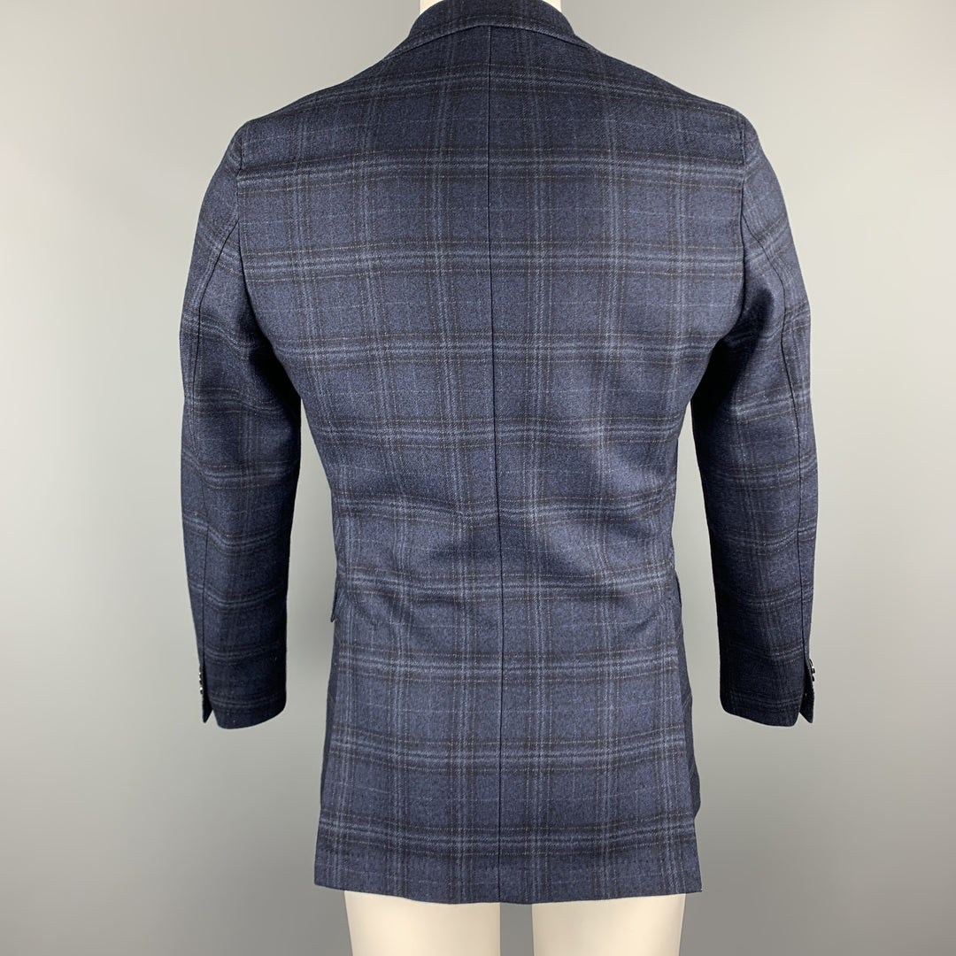 OSCAR JACOBSON Size 36 Navy Plaid Wool Notch Lapel Sport Coat